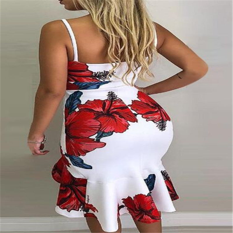 Collage-Neckholder Midikleid mit asymmetrischem Saum